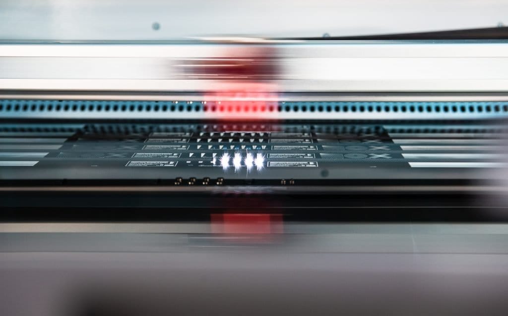The inside of a laser machine during marking