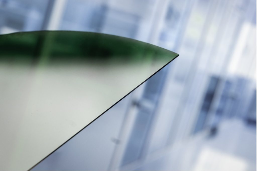 Close-up of a silicon carbide wafer for laser cutting, drilling and ablation in the semiconductor market.